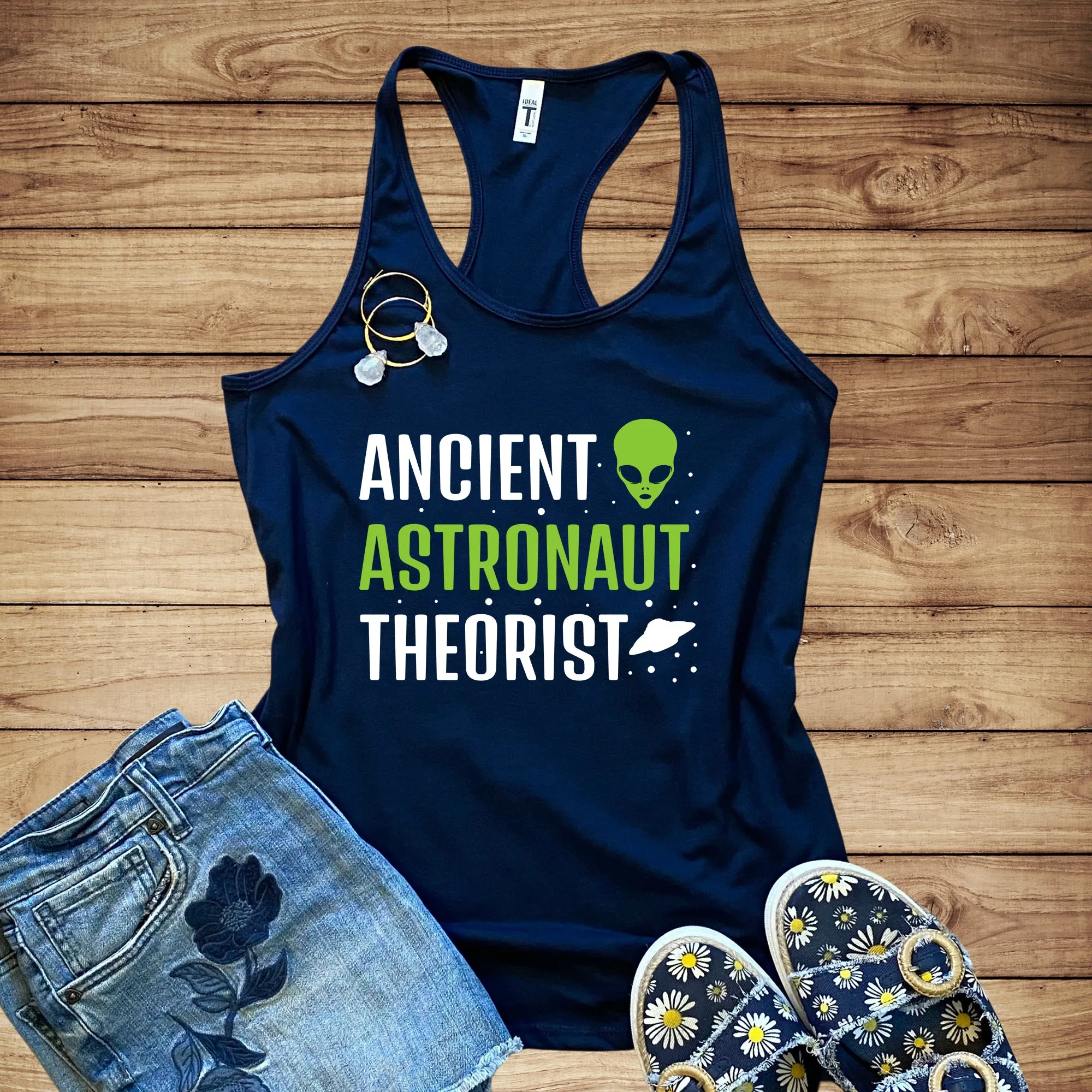 Ancient Astronaut Theorist Alien UFO Shirt | Funny Alien Gift | Women's Slim-fit Racerback Tank Top