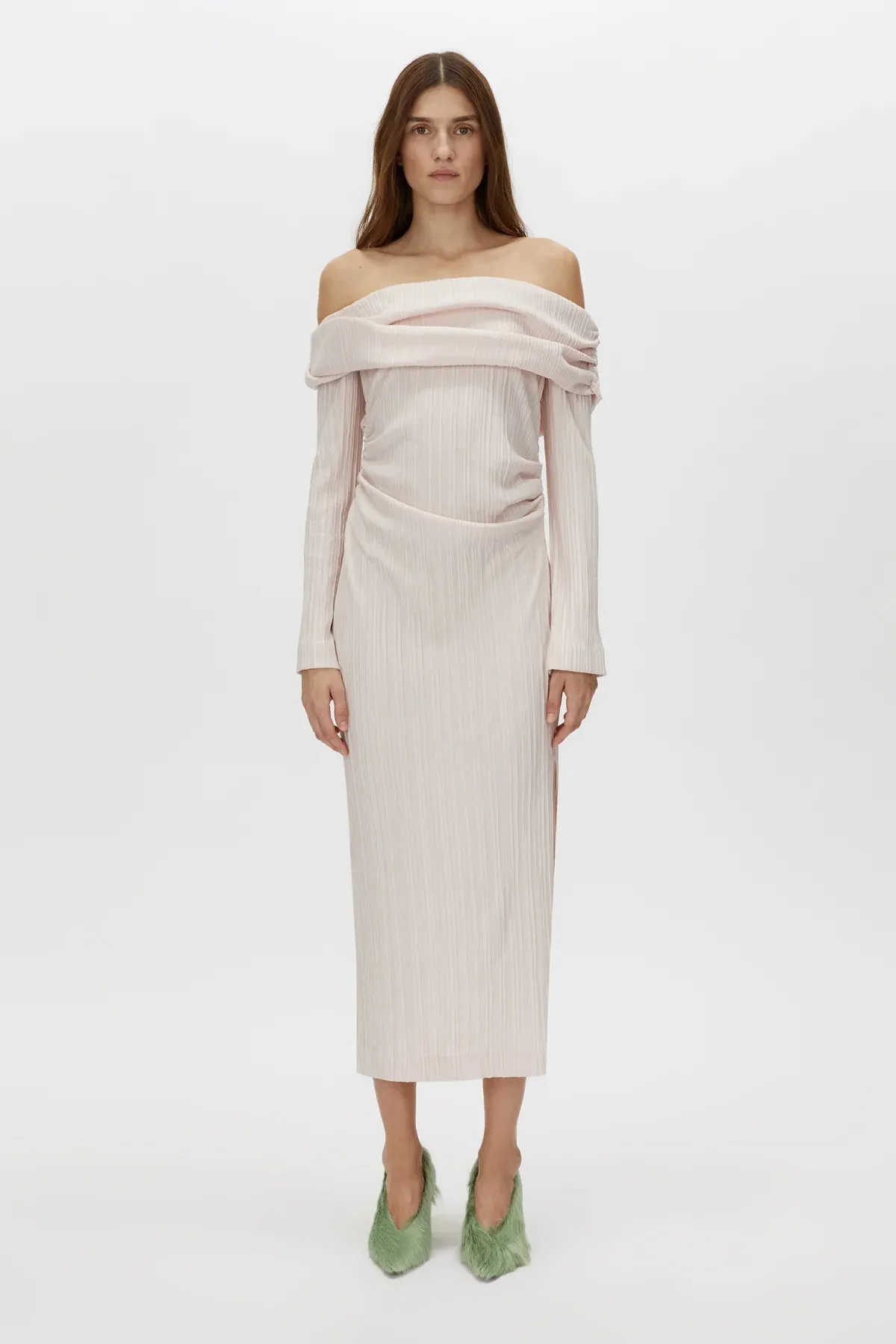 Camilla and Marc Shaw Off Shoulder Dress in Ice Pink