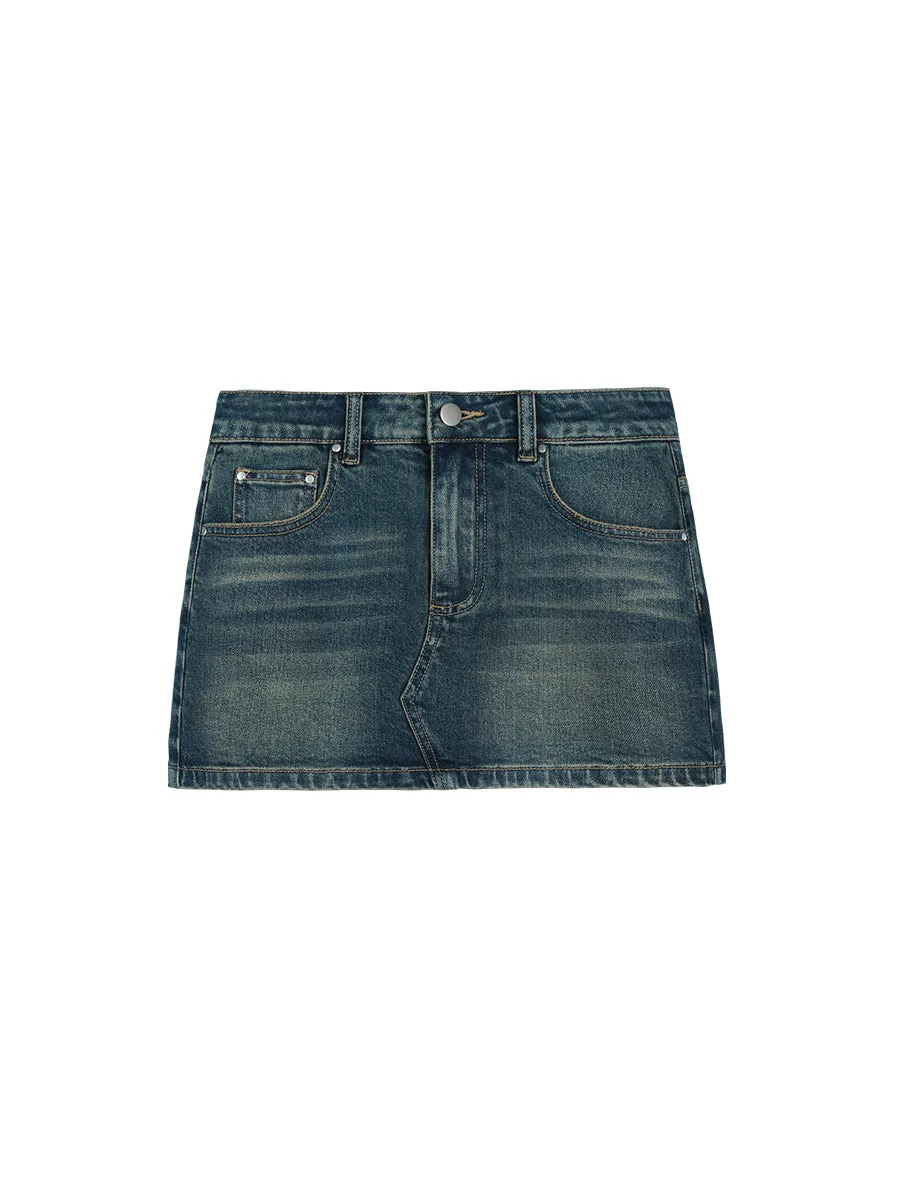 Denim Design Tight Short Logo Skirt