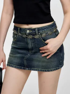Denim Design Tight Short Logo Skirt