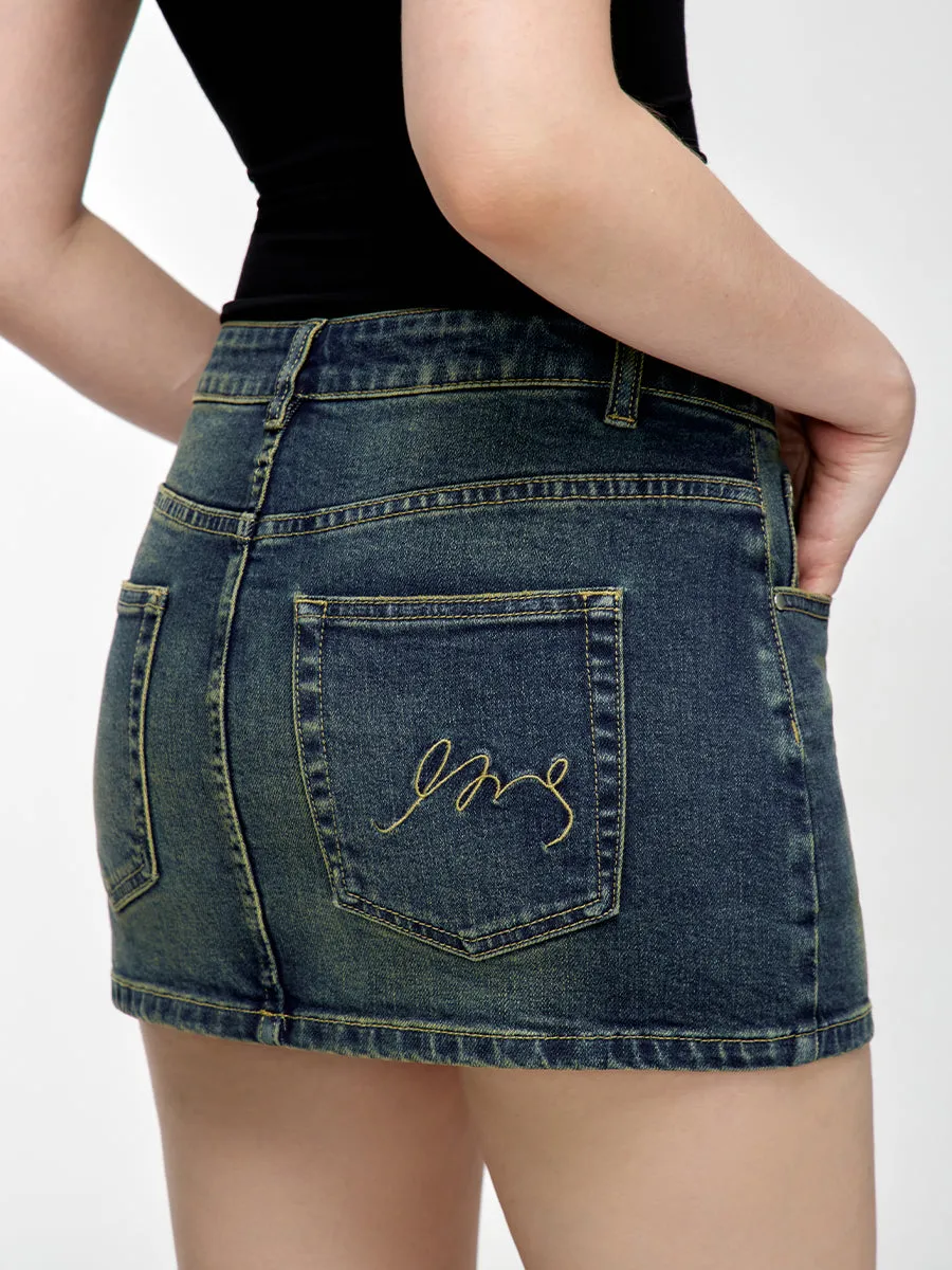 Denim Design Tight Short Logo Skirt