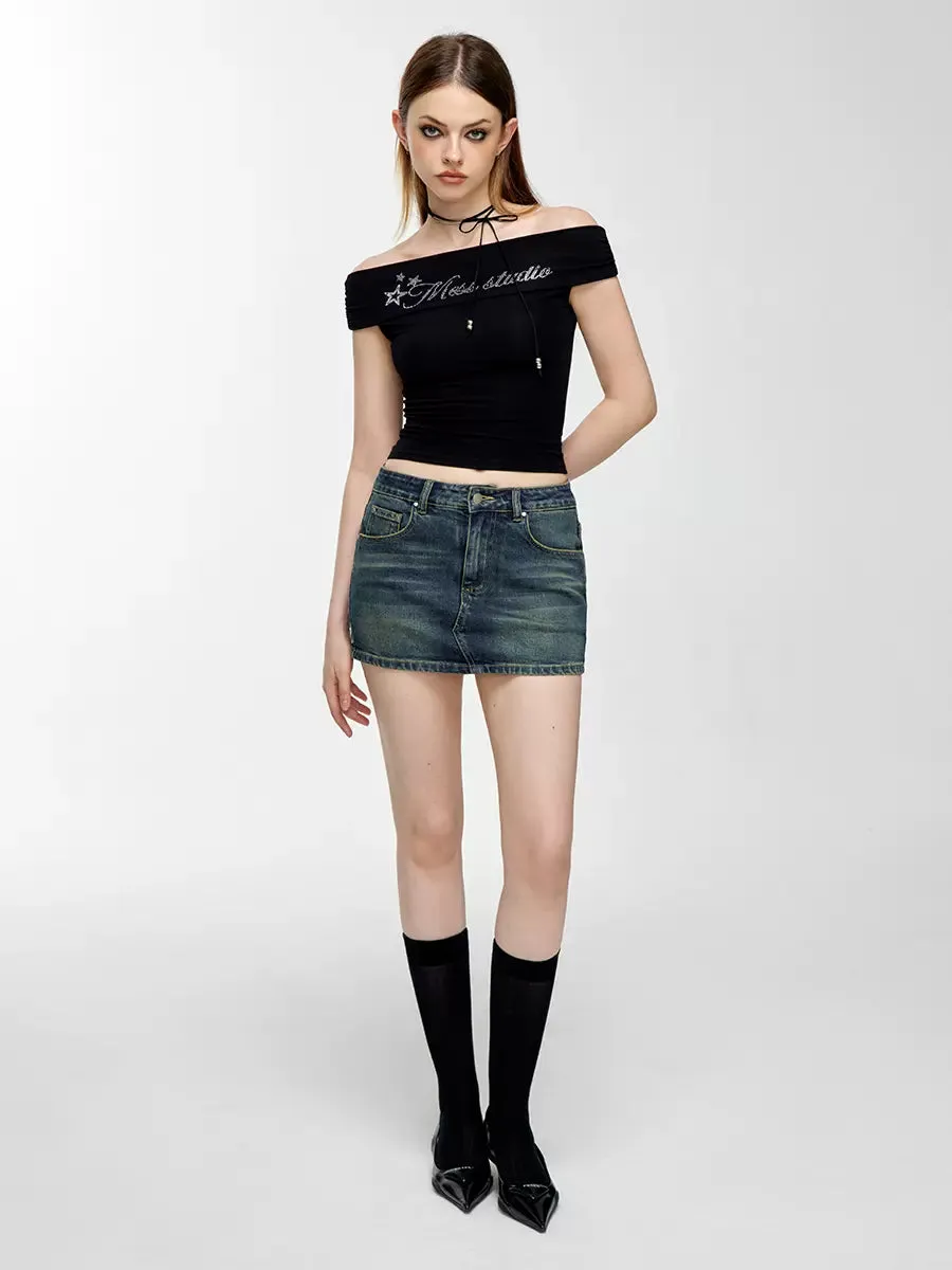 Denim Design Tight Short Logo Skirt