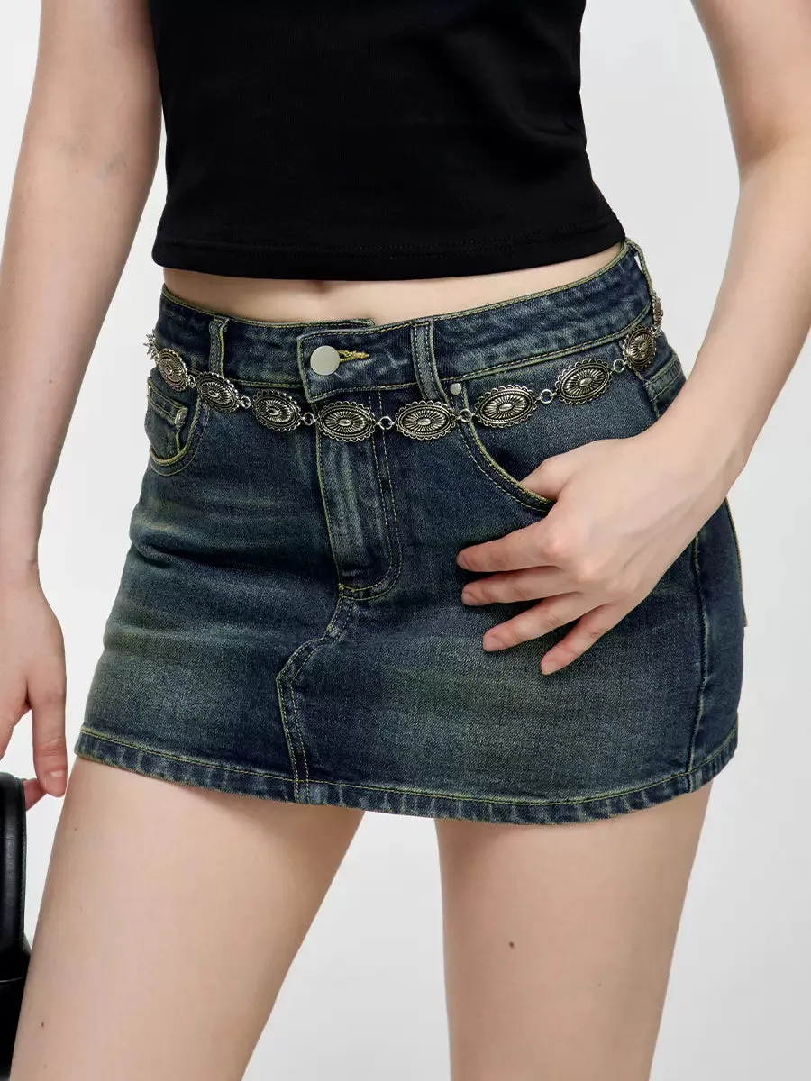 Denim Design Tight Short Logo Skirt