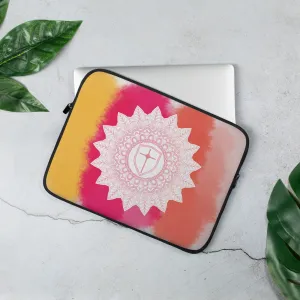 Laptop Sleeve for your Mac - featuring a white Mandala on an autumn colored background - watercolor style