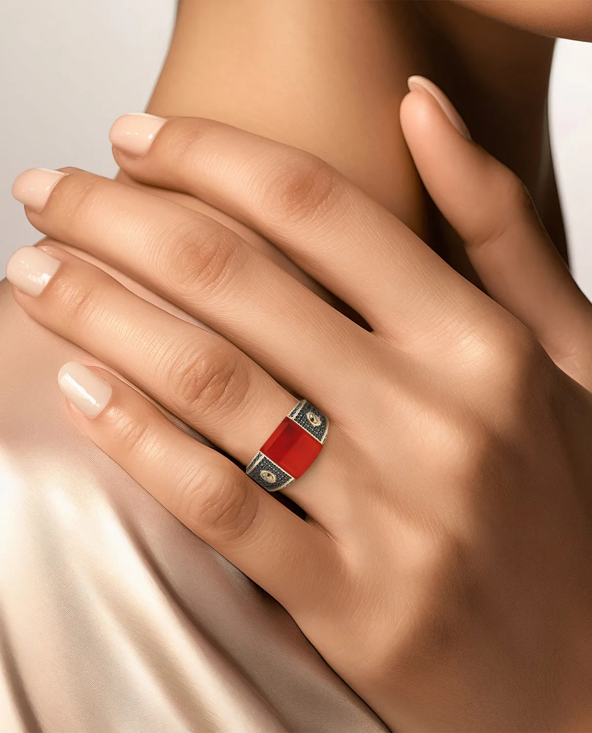 MONTANA Gold Signet Ring with 1.25ct Carnelian and Black Diamonds