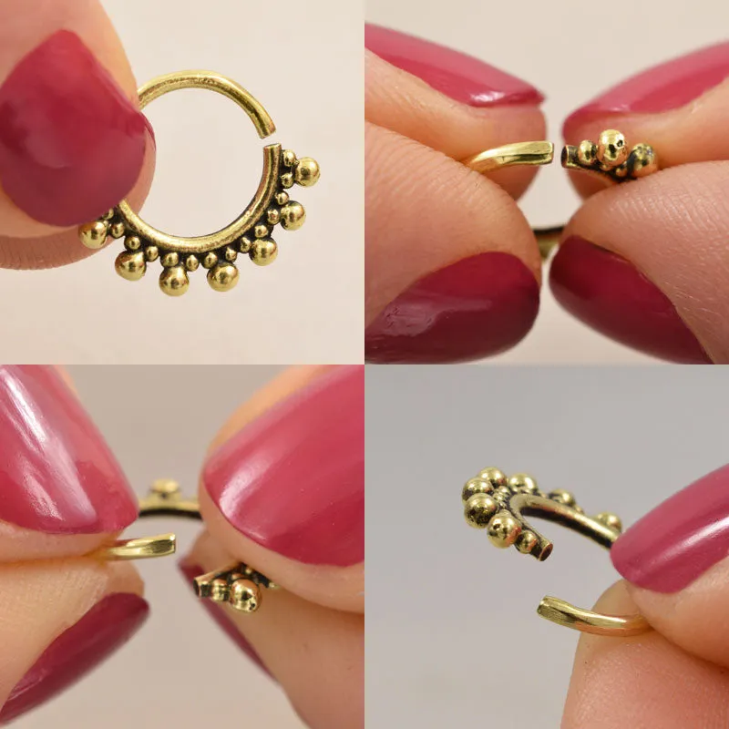 Sterling Silver Septum Ring with Petal Mandala