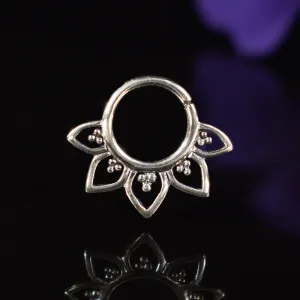 Sterling Silver Septum Ring with Petal Mandala