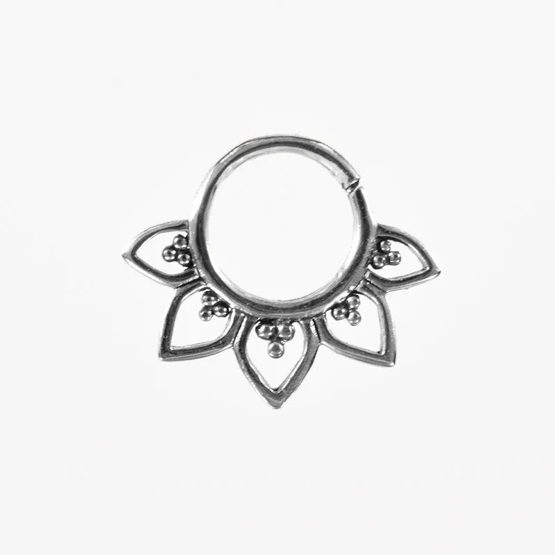 Sterling Silver Septum Ring with Petal Mandala