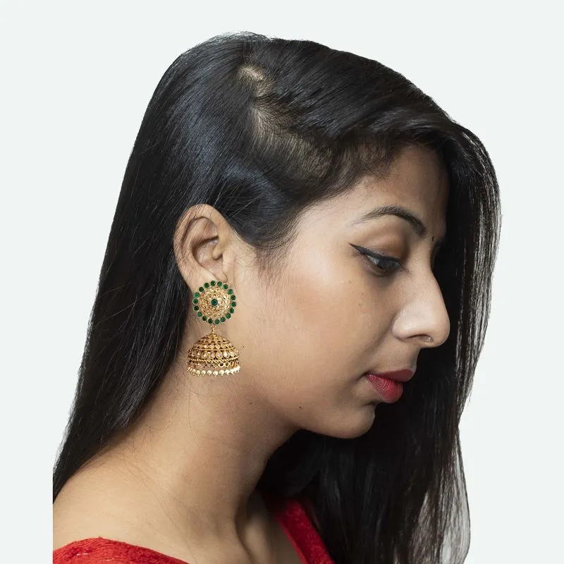Stylish Green Color Jhumki with Pearls