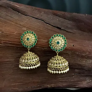 Stylish Green Color Jhumki with Pearls