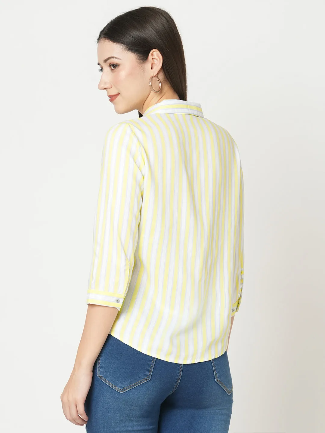 Women Slim Fit Lime/White Stripe Shirt
